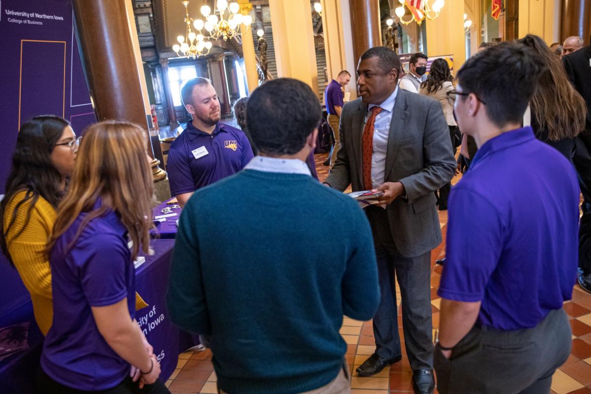 UNI Day at the Capitol: Representative Eddie Andrews visiting with UNI students