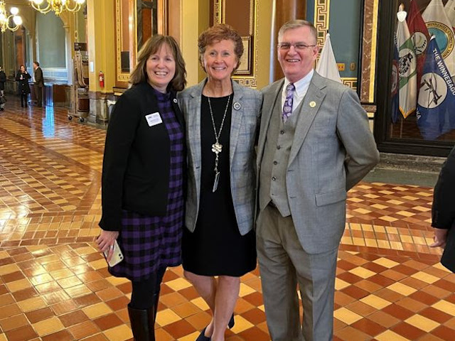 UNI State Relations Officer Mary Braun, Representative Timi Brown-Powers and UNI President Mark Nook