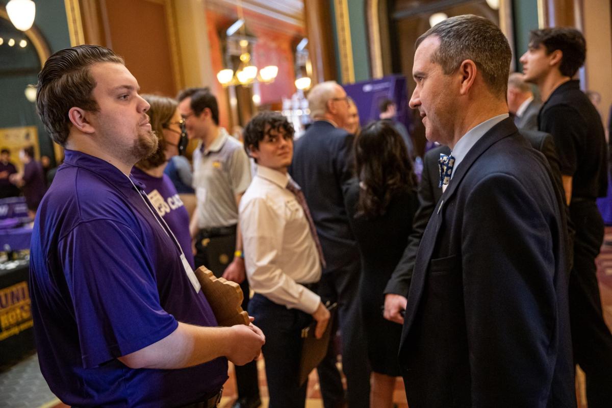 UNI Day at the Capitol: Representative Eric Gjerde visiting with Northern Iowa Student Government students