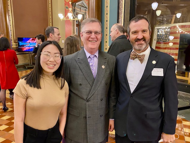 Alissane Struck, Vice President of Northern Iowa Student Government with UNI President Mark Nook and Representative Eric Gjerde