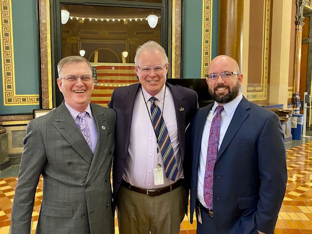 UNI President Mark Nook, Representative Steve Bradley and Representative Jacob Bossman