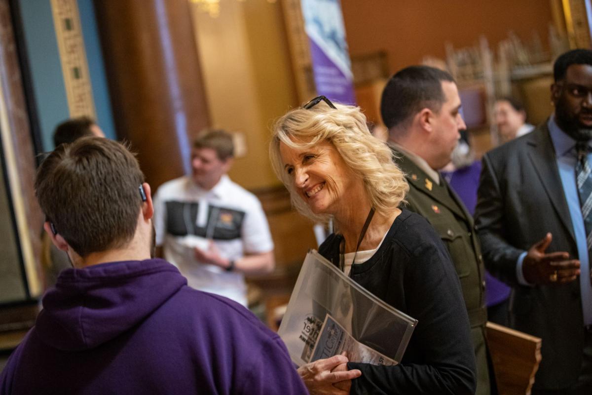 UNI Day at the Capitol: Representative Anne Osmundson visiting with UNI students