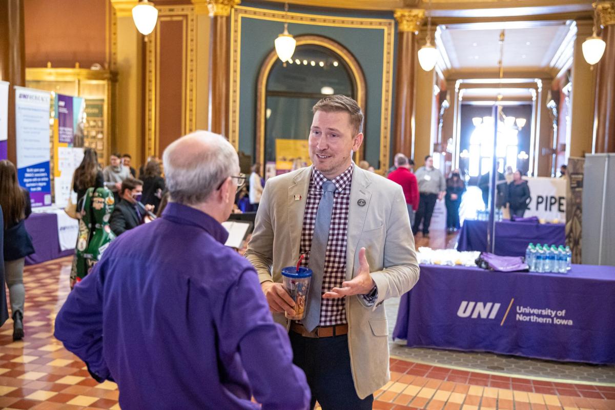 UNI Day at the Capitol: Representative Ray Sorensen visiting with UNI faculty